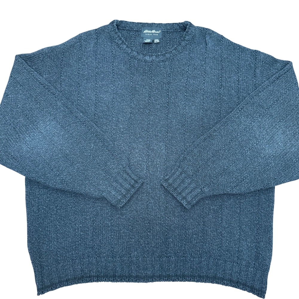 Eddie Bauer Sweater Mens XL Gray Vintage Made in USA Cotton Knit Crewneck Ribbed - Picture 1 of 6